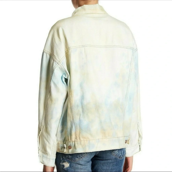 Free People White Multi Colored Tie Dye Denim Oversized Jacket - Picture 2 of 8